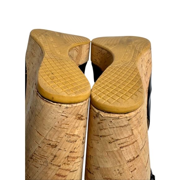 Stuart Weitzman black patent leather peep toe sling back wedges size 8.5 - Picture 9 of 14